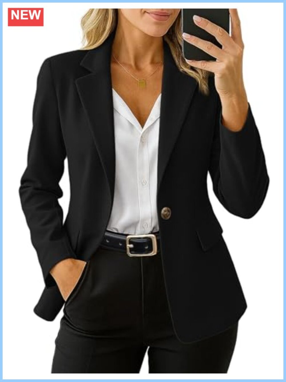 Women's Long Sleeve Suit Jacket Blazer Business Casual Full Lining Flap Pockets